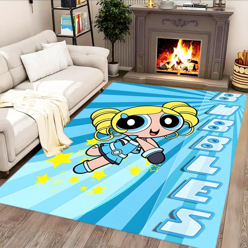 Powerpuff Girls Bubbles' Flight rug for living rooms, bedrooms, home décor, and as gifts.