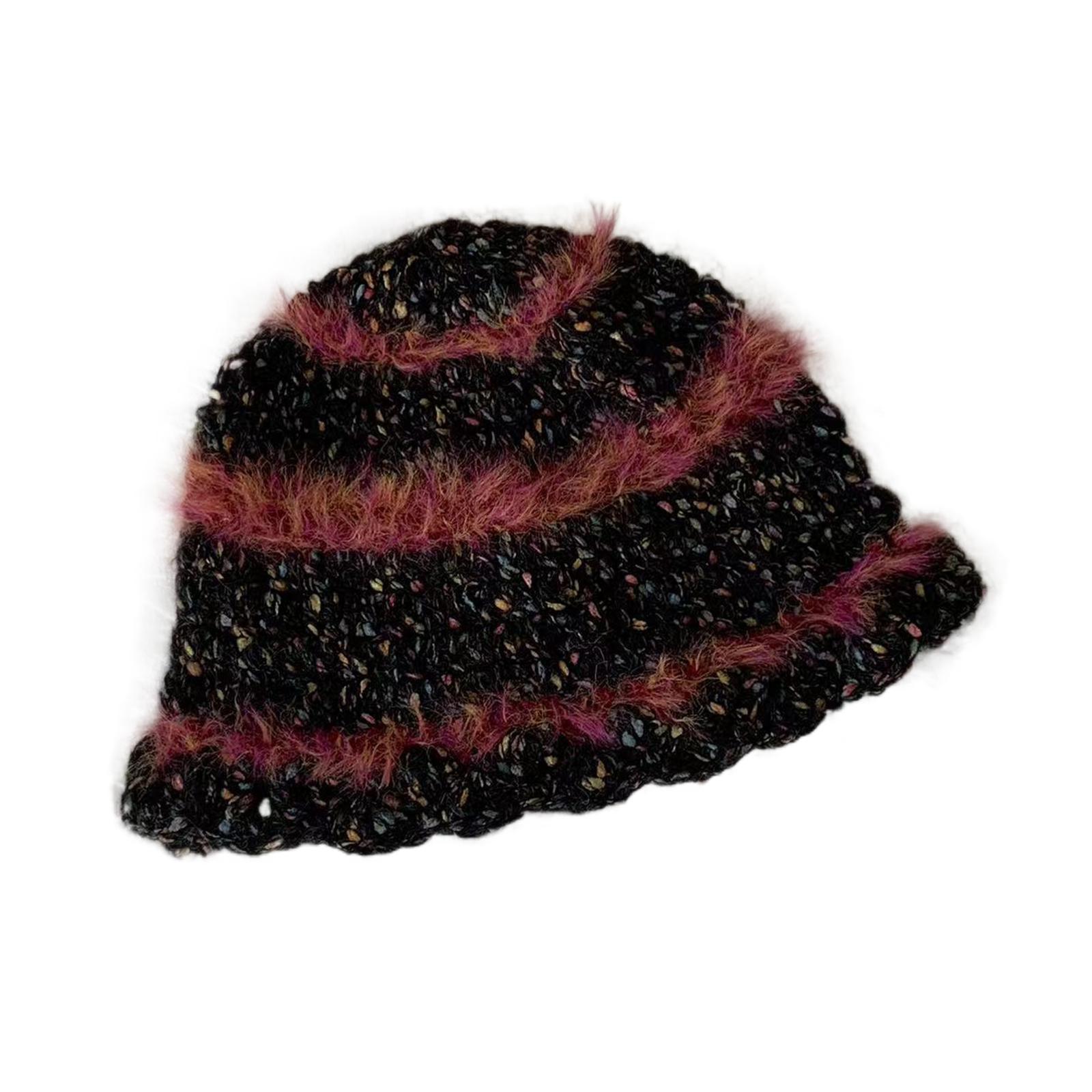 

Вязаная крючком шляпа-ведро для женщин, вязанная вручную, складная, гибкая, полосатая шляпа, модная, милая, винтажная и повседневная