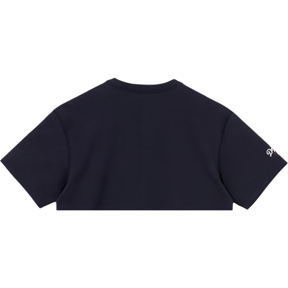 New Era Retro Hand-Drawn Letter Cotton T-Shirt Unisex Tops Navy-Blue 12715389