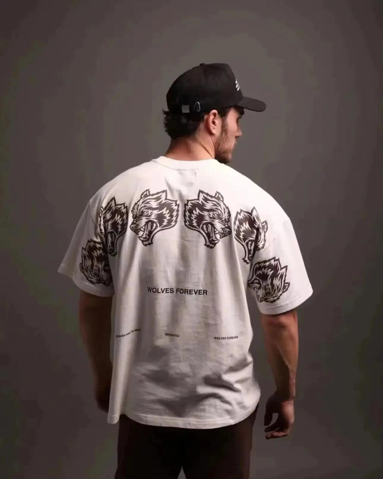 

Unisex Wolf Graphic Printed Oversized T-Shirt Cotton Fitness Short Sleeve Tee XL