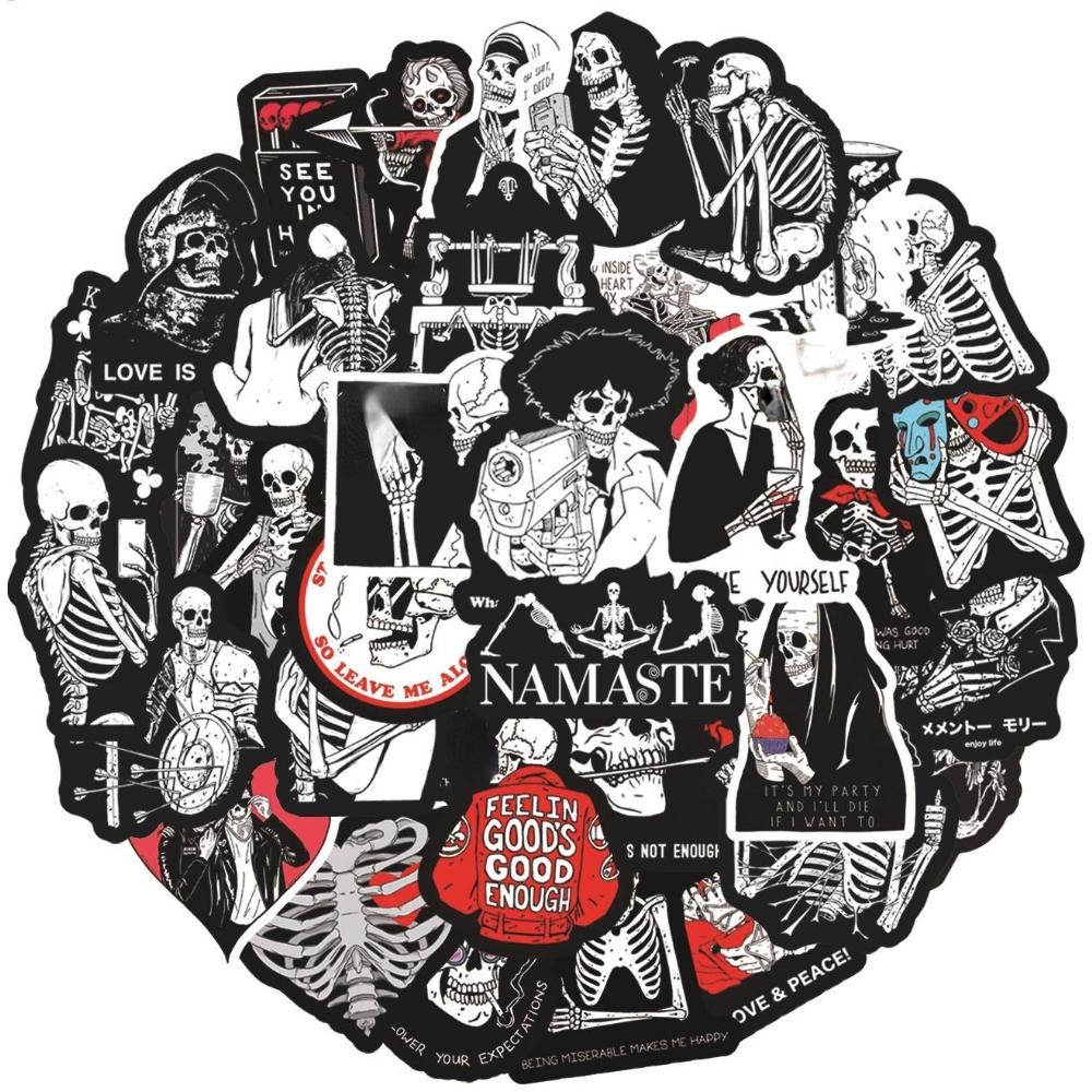 50/25 ks červených a černých samolepek Ghost Face Legrační horor samolepky Kytara Skateboard Halloween samolepky