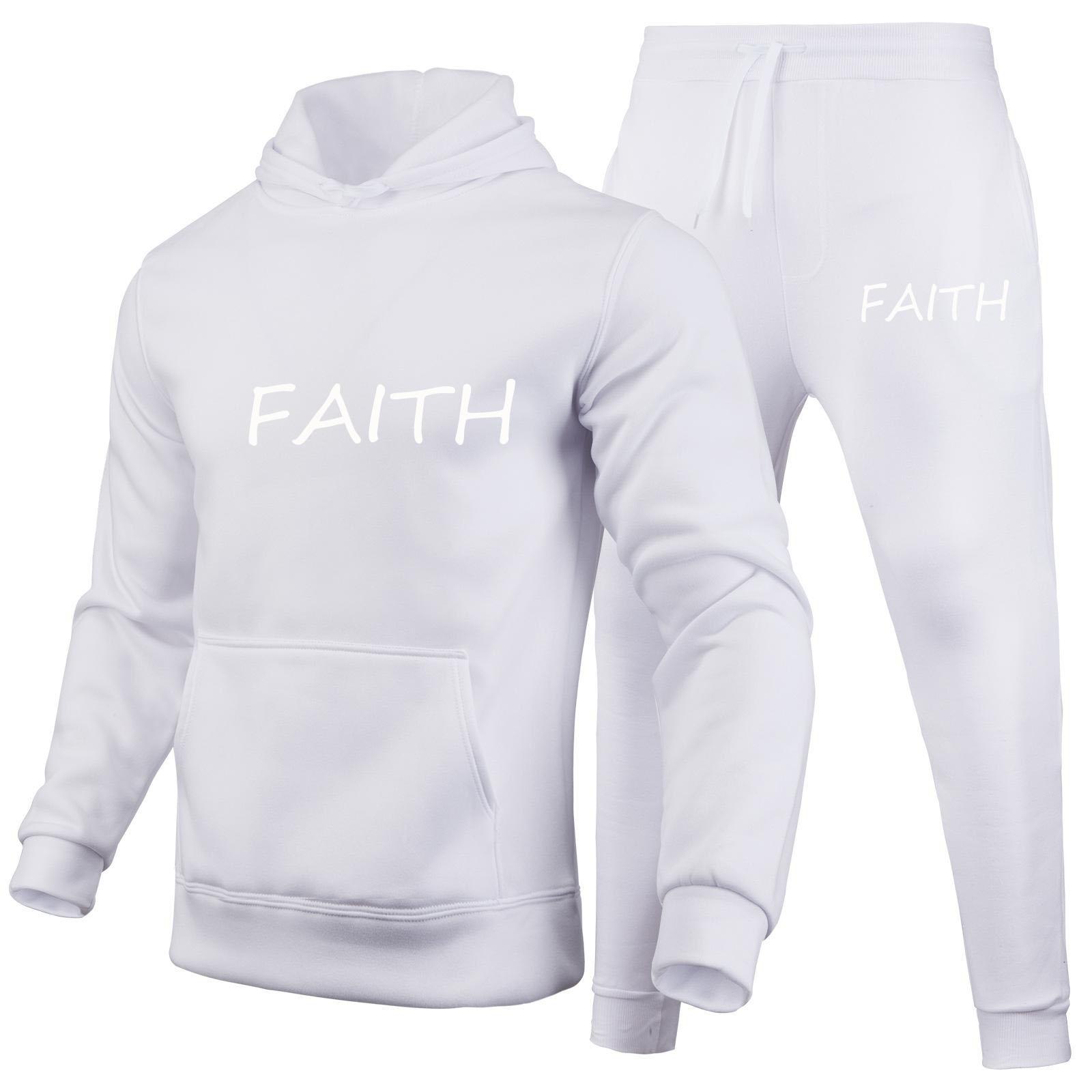 

FAITH Letters Printed Suits Autumn Winter Tracksuit Men Solid Hooded 2 Piece Sets Mens Outfits Suit Men Fleece Sport Hoodie Sweatpants Two Piece Sets XXXL