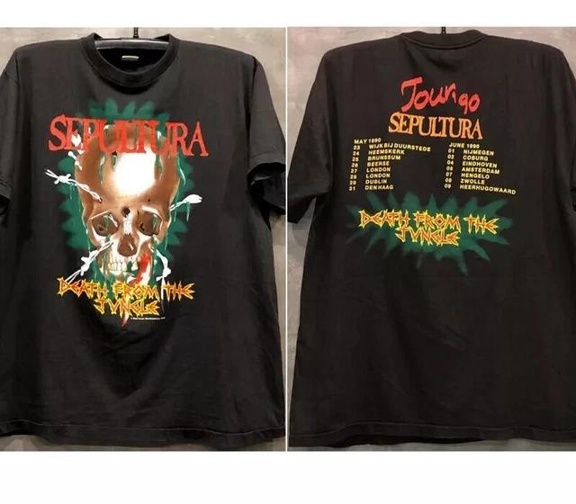 90-е Sepultura Тур 1990 Тур Группа 2 Стороны Черная Унисекс Футболка Перепечатка 2XL