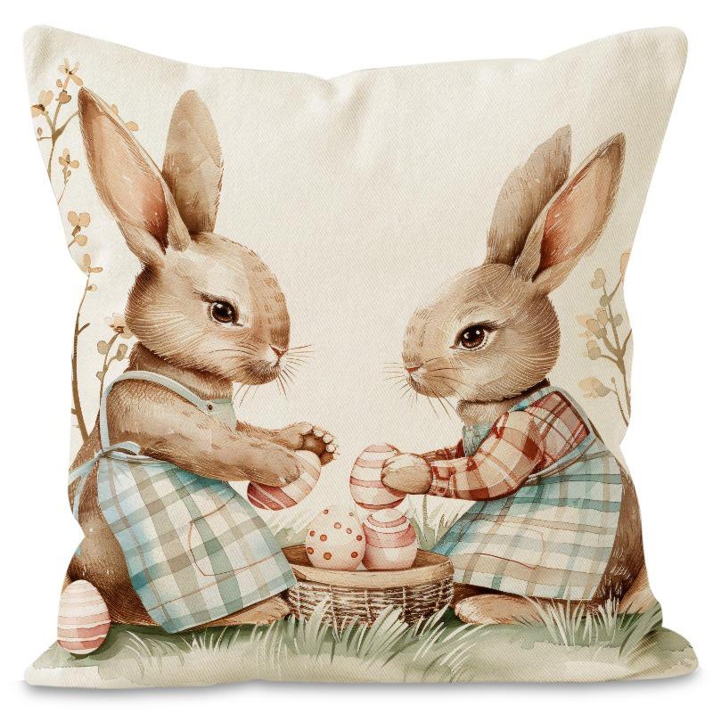

Easter Cute Bunny Print Pattern Home Decor Pillowcase Bedroom Living Room Sofa Decoration Polyester Cushion Cover with Zipper 16x16Inch