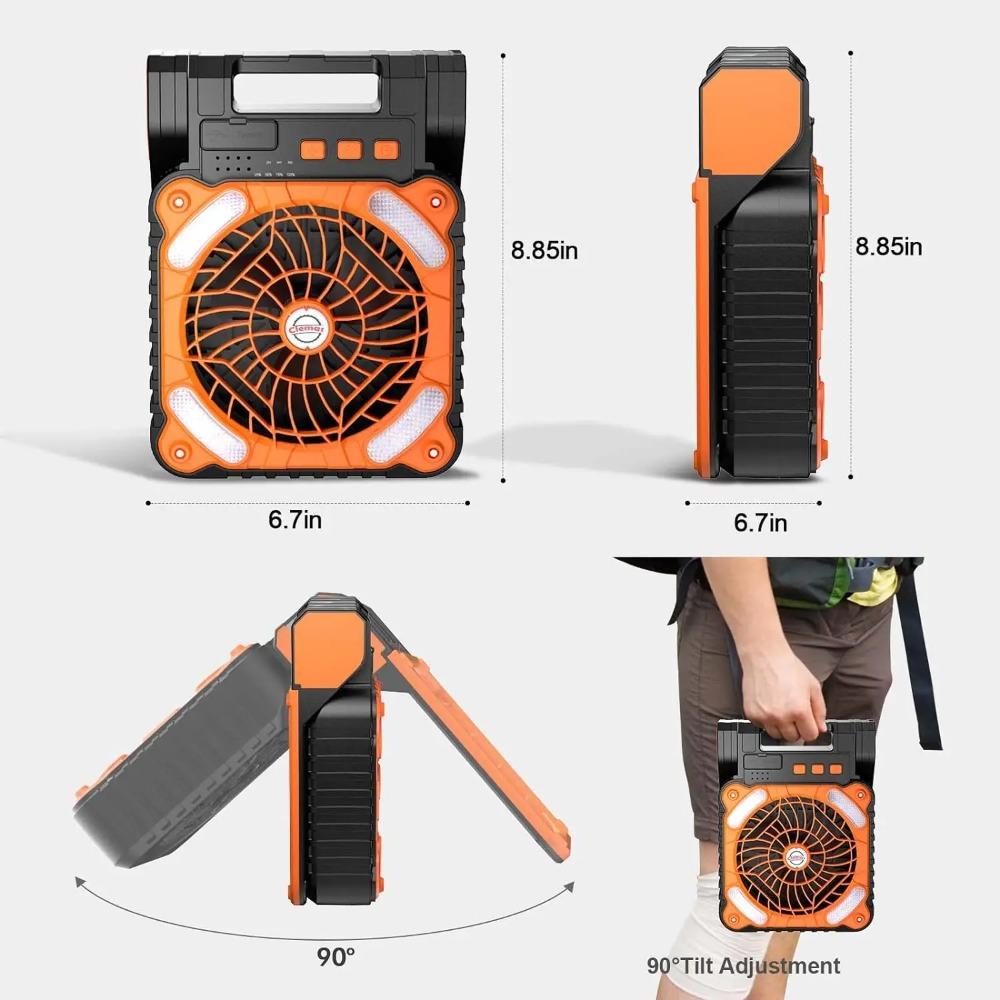 Portable Solar Fans 10000mAh LED Lantern Rechargeable Solar Powered Camping Fan 4 Speeds Powerful Wind 90° Folding Ventilador