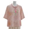 Elegant Summer 2026 Embroidered Cotton Linen Top - Short Sleeve, Breathable, Retro Wear for Mom On Mother's Day