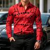 Men's Geometric Polka Dot Print Long Sleeve Shirt Slim Fit Casual Tops
