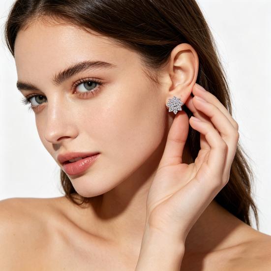 Women Sunflower Earrings One Carat Cubic Flower Shape Zirconia Studs Petal Design Sweet and Lively Jewelry for Daily Wear Dating Party Photoshoot