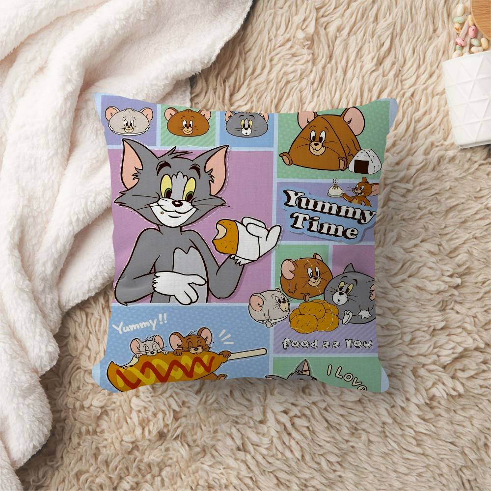 Anime TTom and JJerry Cartoon Pillow Covers Cartoon Sofa Decorative Home Doublesided Printing Short Plush Cute Cushion Cover
