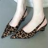 Fashion Pointed Toe Leopard Women Sandal 2025 Summer New Fashion Slope Heel Hollow Luxury Woman Shoes  Banquet Fashion Sexy Slide Sandal