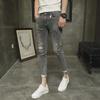 Men's Trendy Ripped Skinny Jeans - Spring Korean Style, Slim Fit, Nine-Point Length