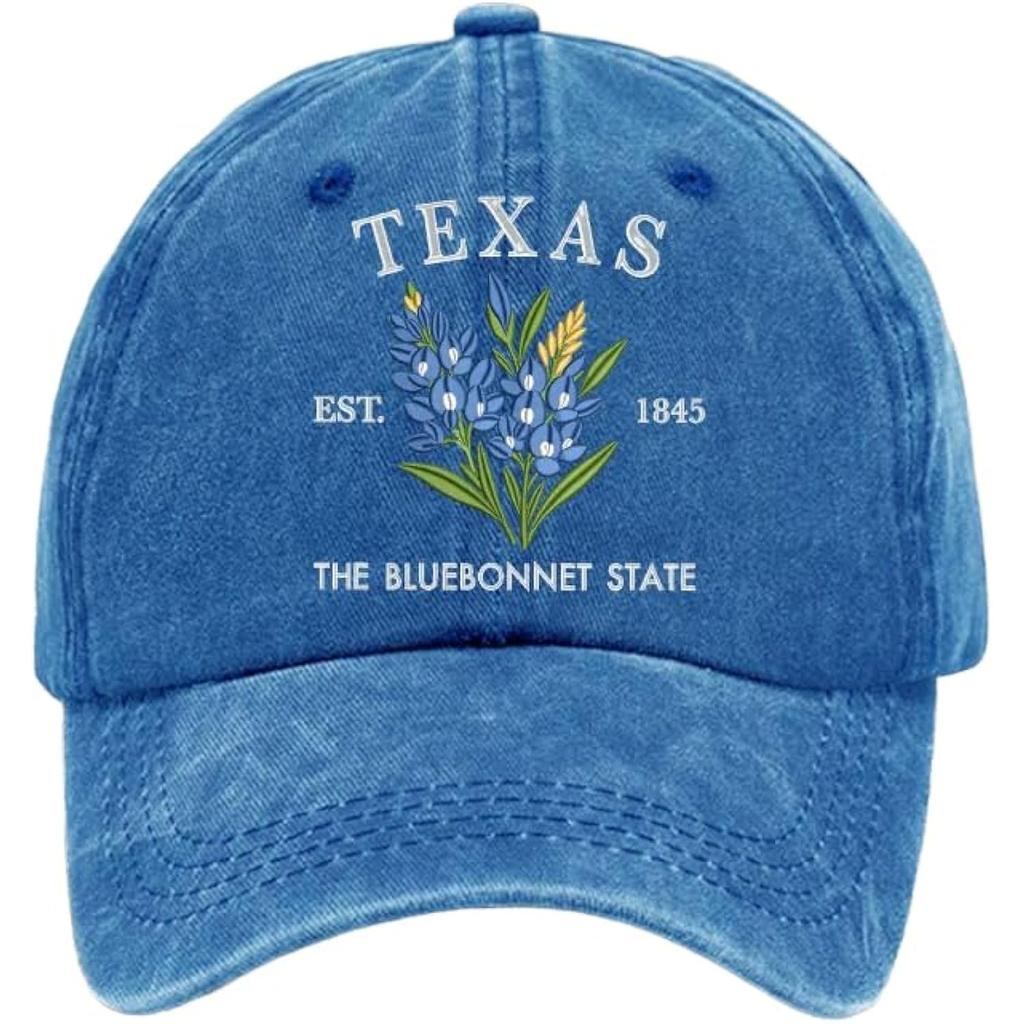Texas Bluebonnet State Est 1845 Vintage Baseball Cap Casual Polyester Adjustable Sun Hat