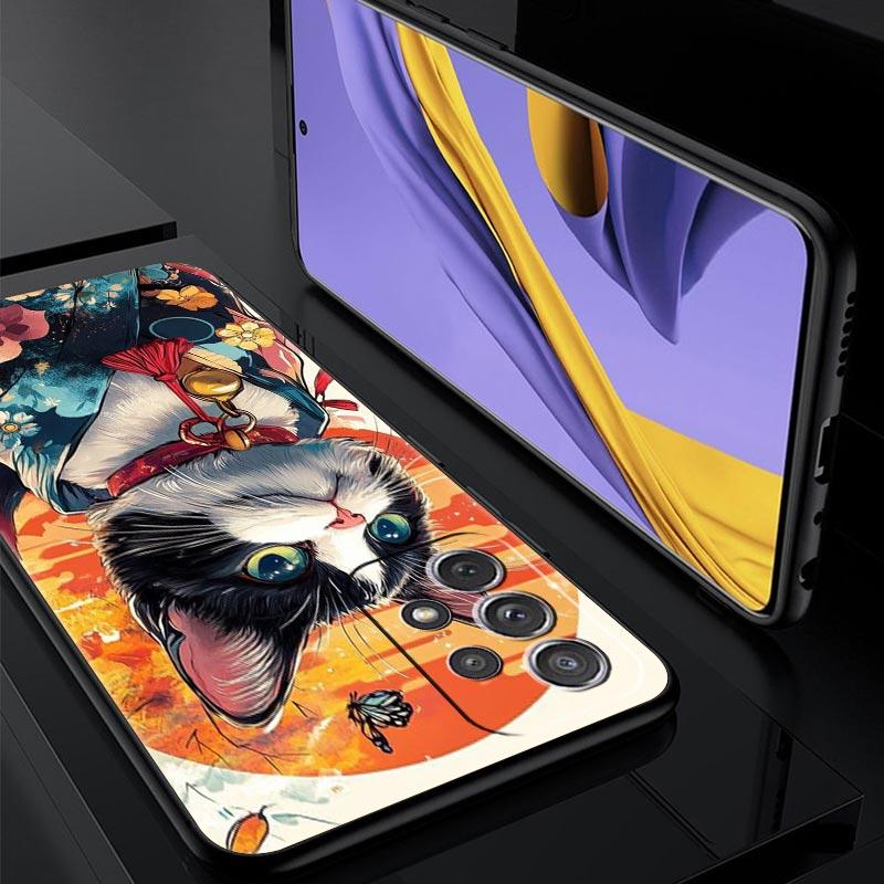 Phone Case for Samsung Galaxy A13 A15 A17 A07 A21S A22 A23 A25 A31 A73 A32 A52 A52S A41 5G Soft TPU Shell Animal Cat Tattoo Bags