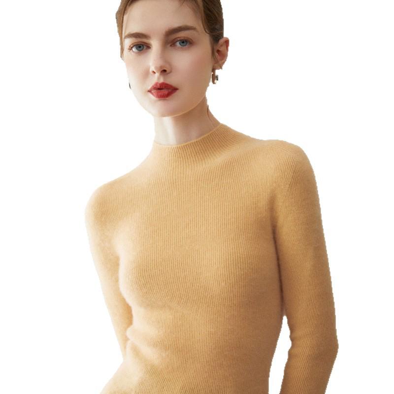 Women's Slim Fit Cashmere Sweater - Half-High Neck, 100% Pure Cashmere, Seamless, Versatile Autumn/Winter Base Layer