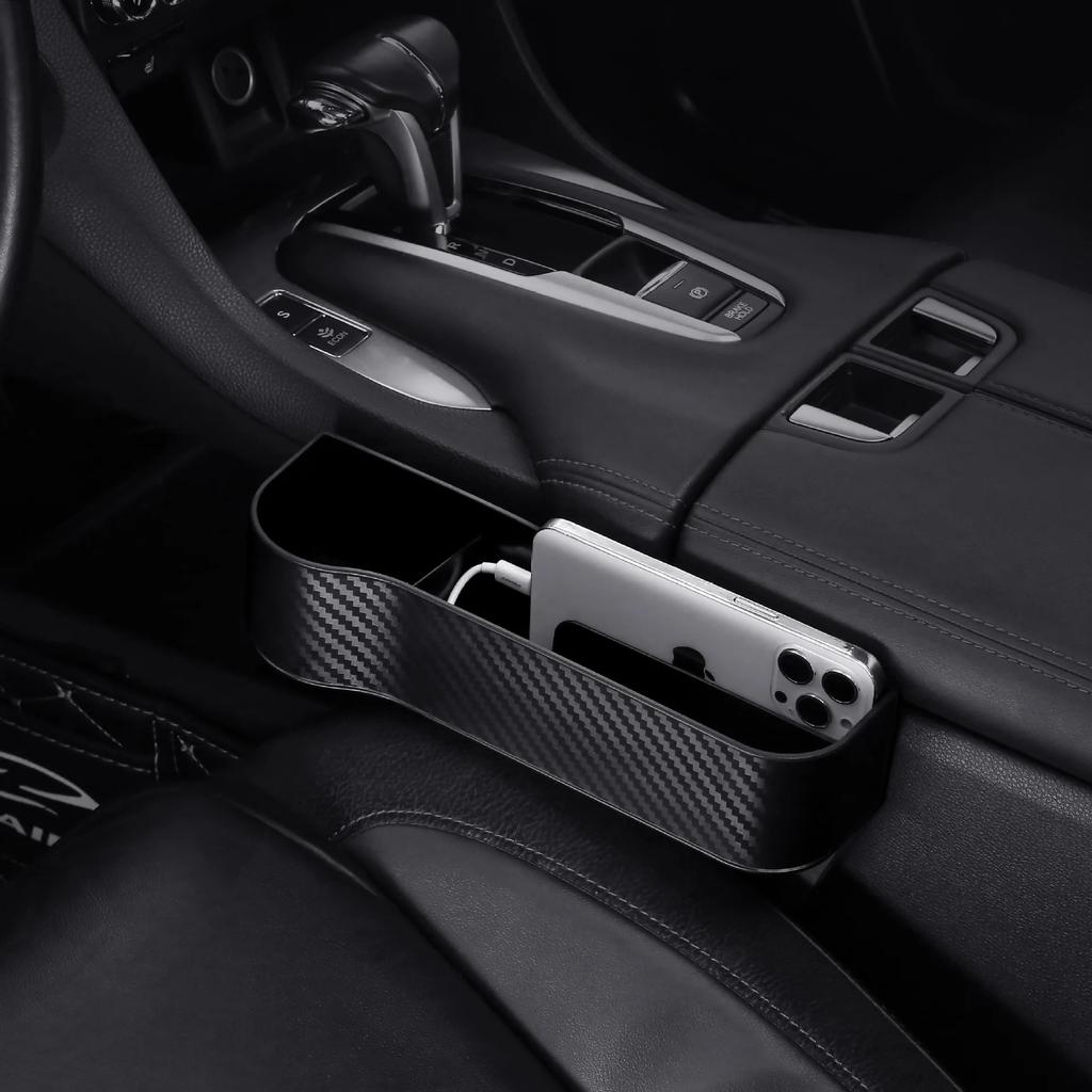 Car Carbon Fiber Pattern Seat Storage Box Central Control Seat Gap Storage And Sorting Box With Cup Holder