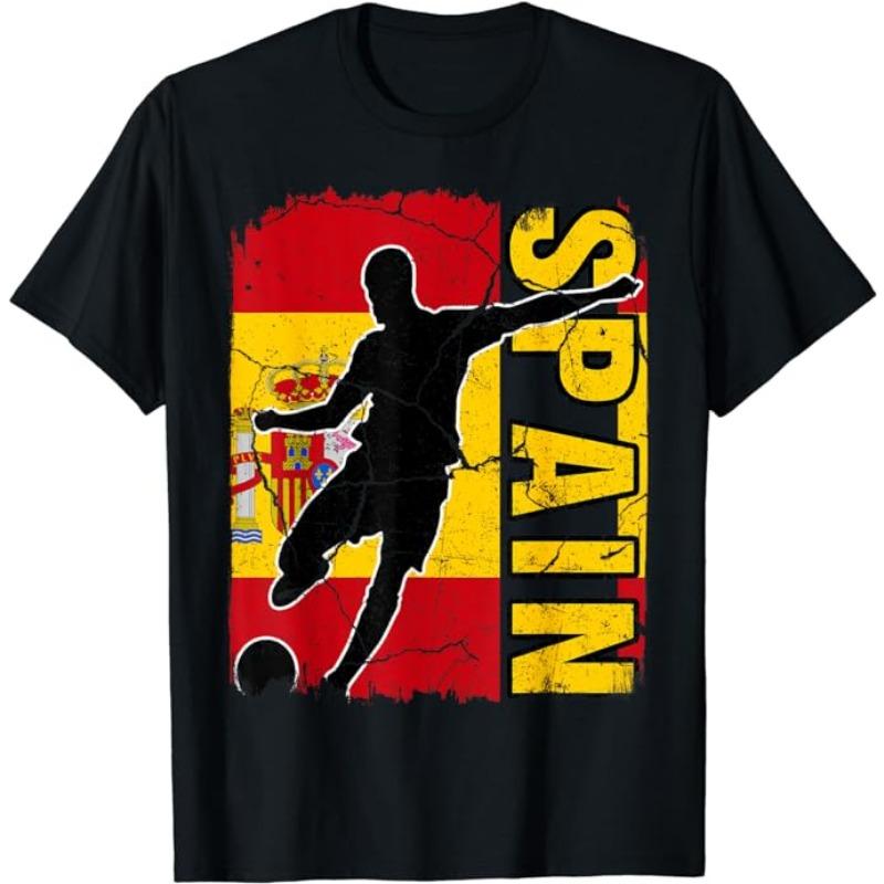 Spain Soccer Ball Spain Flag Jersey - Spanish Football Fan T-Shirt Spanish Flag Red España Graphic Tee Top Espana Support Outfit