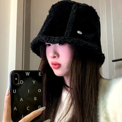Korean Style Fashionable Suede Lampshade Bucket Hat for Women Autumn and Winter Warm Double Sided Straight Fisherman Hat Trendy Basin Hat