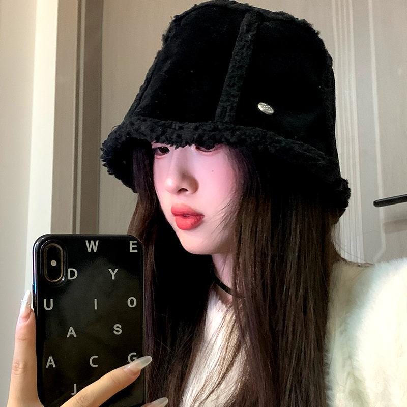 

Замшевая панама женская осенне-зимняя теплая флисовая с защитой ушей, ретро повседневная из овечьей шерсти, шляпа-ведро 56-69CM