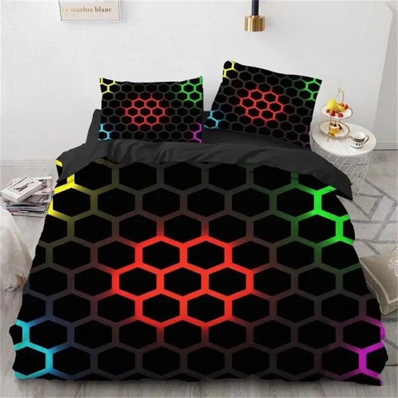 3D Honeycomb Abstract Geometric Comfortable Duvet Quilt Cover Pillowcase Bedding Set Children Bedroom Decoration Home Textile