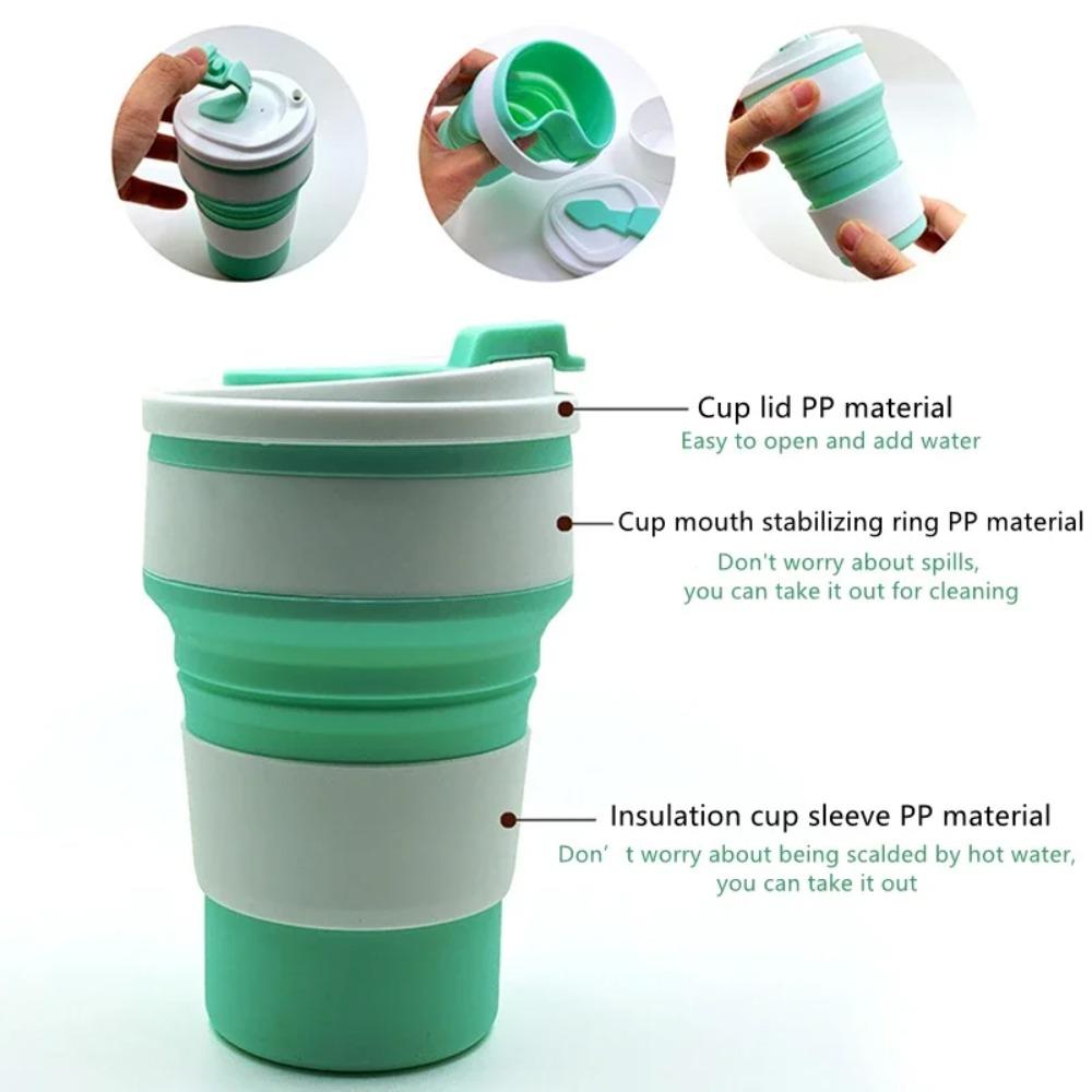 350ml Silicone Multifunctional High Temperature And Scald Portable Folding Water Cup Resistant  With Lid