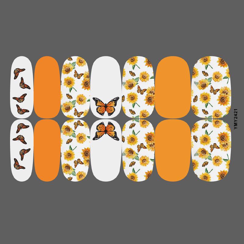 Sunflower Waterproof Nail Art Stickers - Full Cover Floral Series (YMY2414-2428)