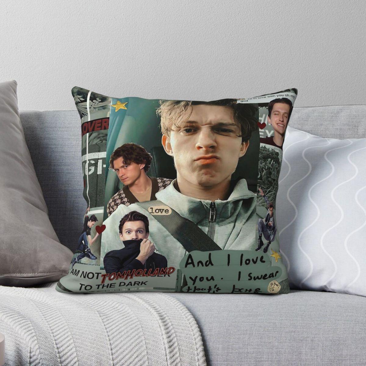 Green Harvest Unisex Tom Holland Collage Square Pillowcase Polyester Linen Velvet Printed Zip Decor Sofa Seater Cushion Cover