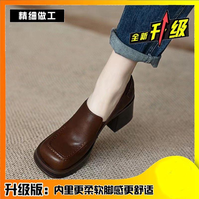 British style single shoes women's 2025 retro big head belt buckle deep mouth thick sole French high heels thick heel single shoes women