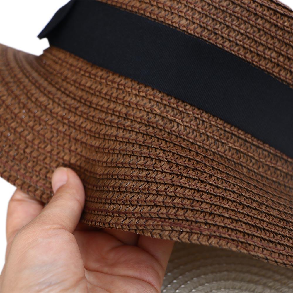 Woman British Style Bowknot Flat Hat Sun Visor Handmade Straw Hat Weave Sun Cap Sun Hat Top Hat