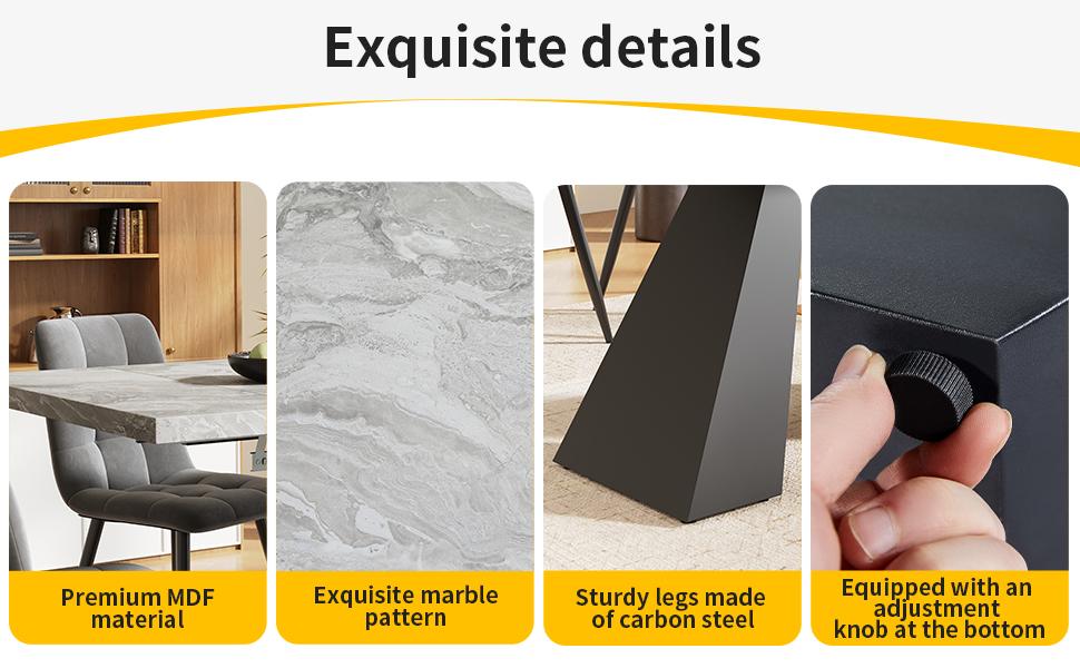 Dining Set (5-piece), Extendable Dining Set, 160×80×75cm Dining Table with 4 Dining Chairs, Grey Velvet Dining Chair, Grey Table with Pedestal Legs
