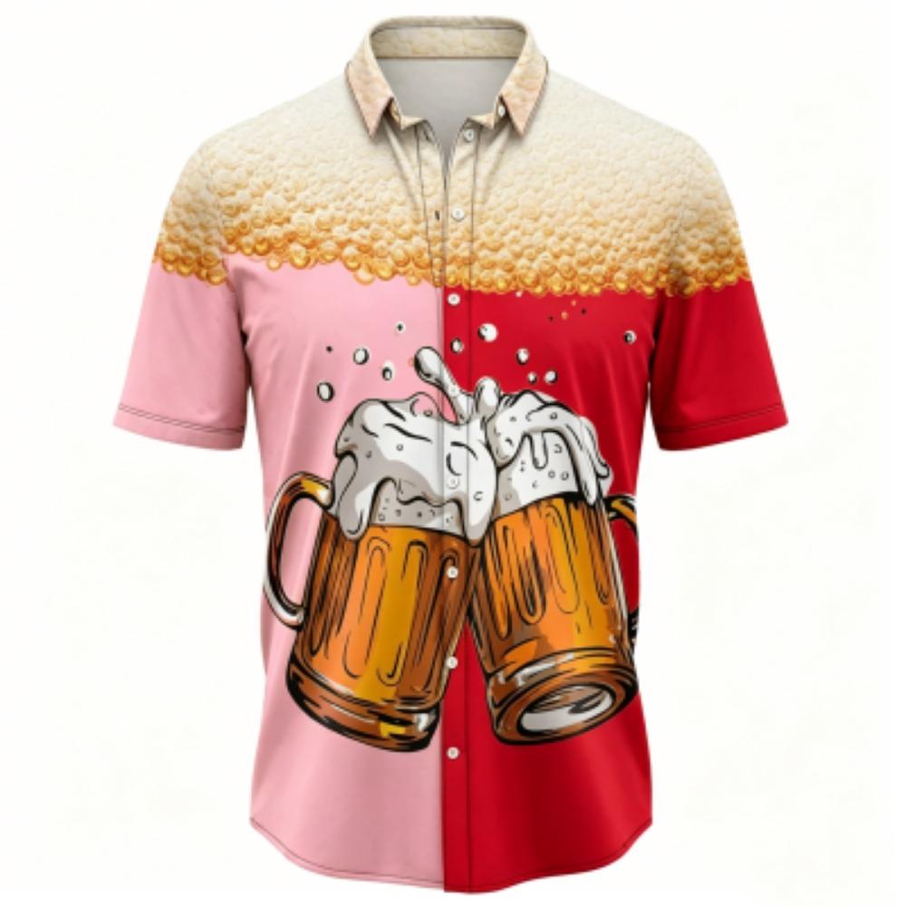 Herren Sommer Color Blocking Bierdruck Hemd Hawaiianischer Strandurlaub Kleidung Männliche Mode Street Style Hemd Tägliches Herren- und Damenhemd