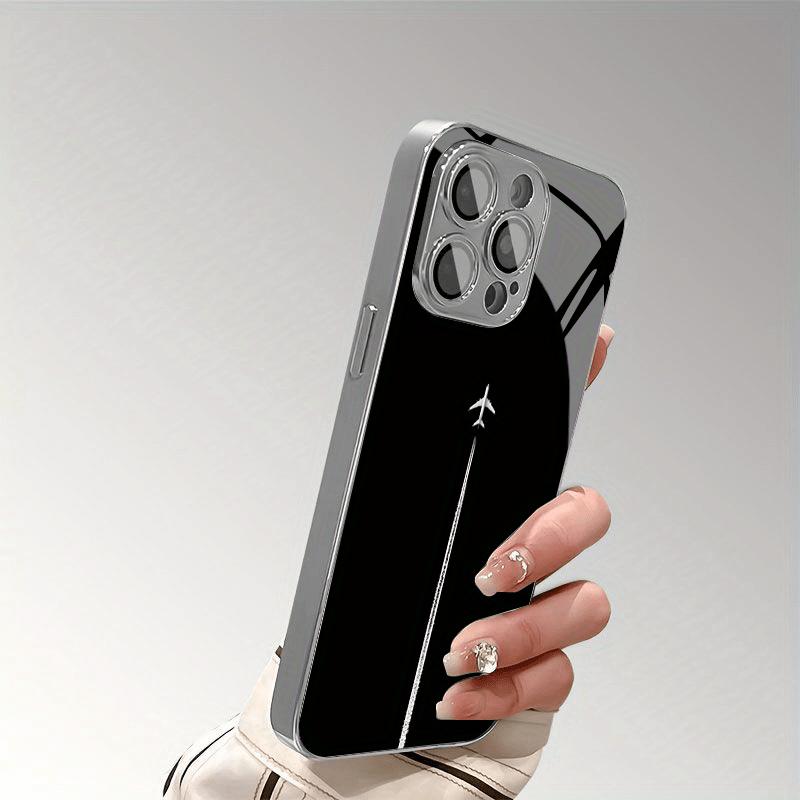 Fashionable and Minimalist Airplane Line Glass Phone Case Suitable for iPhone 17 16 15 14 13 12 11 Pro/Max/Plus Shockproof