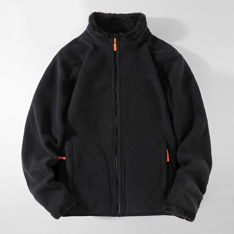 Reversible Fashion Fleece Jacket for Spring Autumn Unisex Couple Coral Fleece Polar Fleece Sherpa Wool Warm Blouse