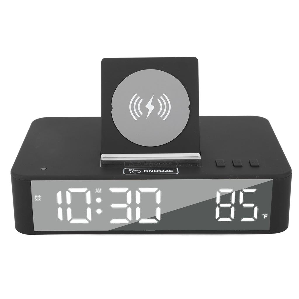 10W Digital Alarm Clock One Button Lifting LED Mirror Electronic Clock with 10W Wireless Charging for Bedroom
