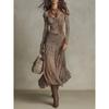 2025 Bohemian Chic Ribbed Leopard Print Long Sleeve A-Line Knit Dress Women