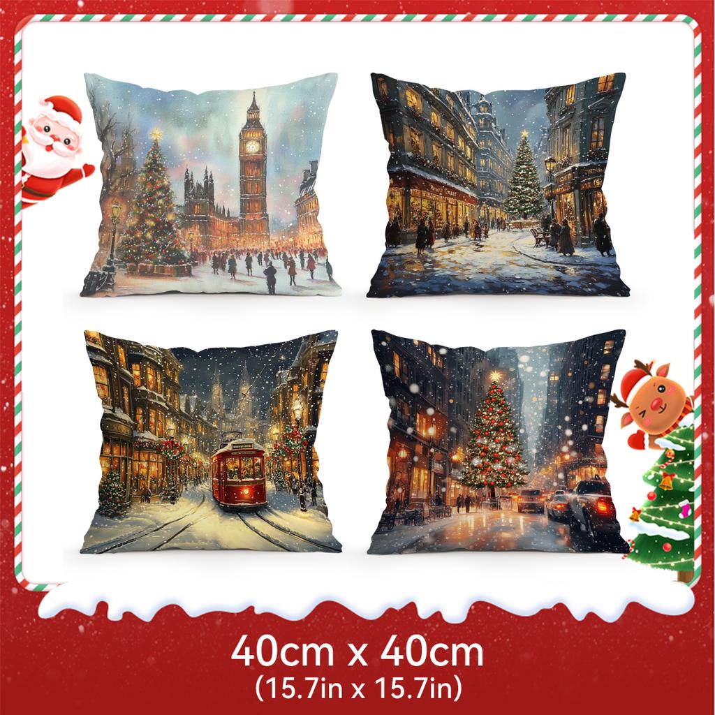 Christmas Street Cushions Pillowcase Polyester Cushion Cover Throw Pillow Pillowcover Home Car Sofa Decor