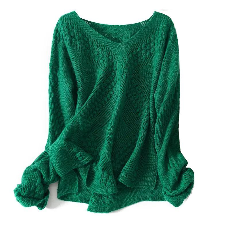 Plus Size Autumn Winter Women Long Sleeve Loose Solid Color Sweater Hollow Out Oversized Pullover Casual Knitted Tops