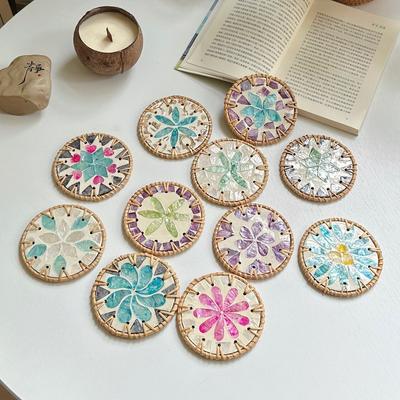 Handmade Seashell Art Coaster Seashell Coaster Handcrafted Seashell Flower Pattern Table Coasters Artistic for Home for Tables