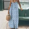 Women Long Slip Dress Breathable Summer Floral Print Casual Sleeveless Dress Spaghetti Strap Loose Swing Hem Ankle Length Beach Dress