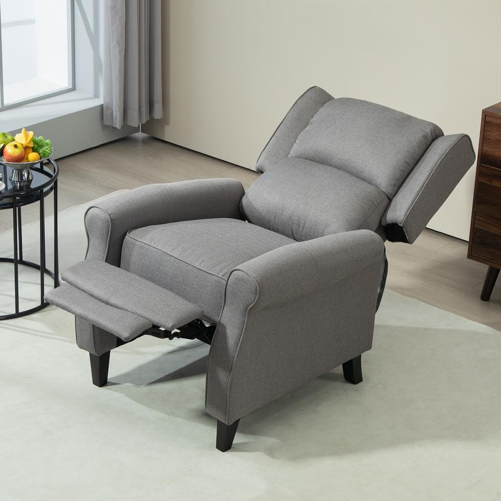 Manual Reclining Relax Armchair Upholstered In Synthetic Linen With Retractable Footrest 150 Kg Load Capacity Gray