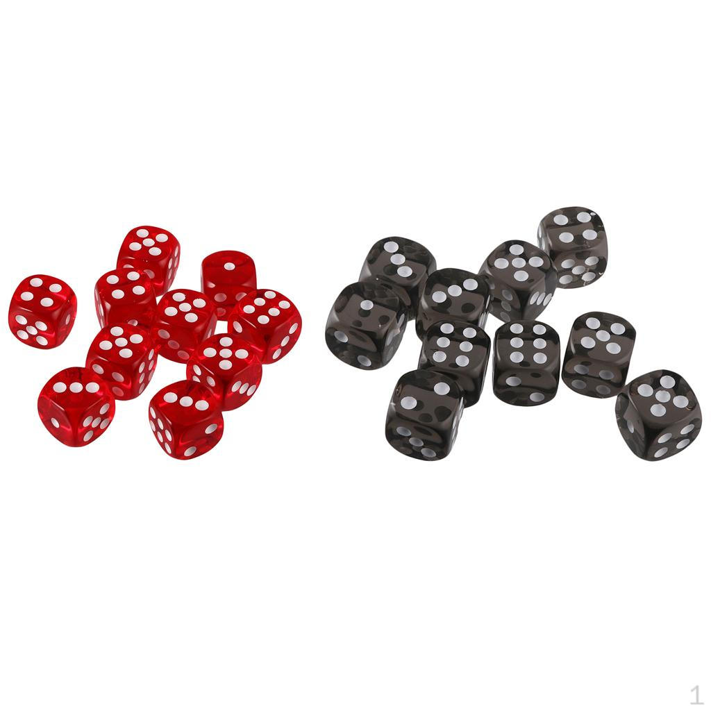 20x Acrylic Transparent Six Sided D6 Dies Dotted DND Toys