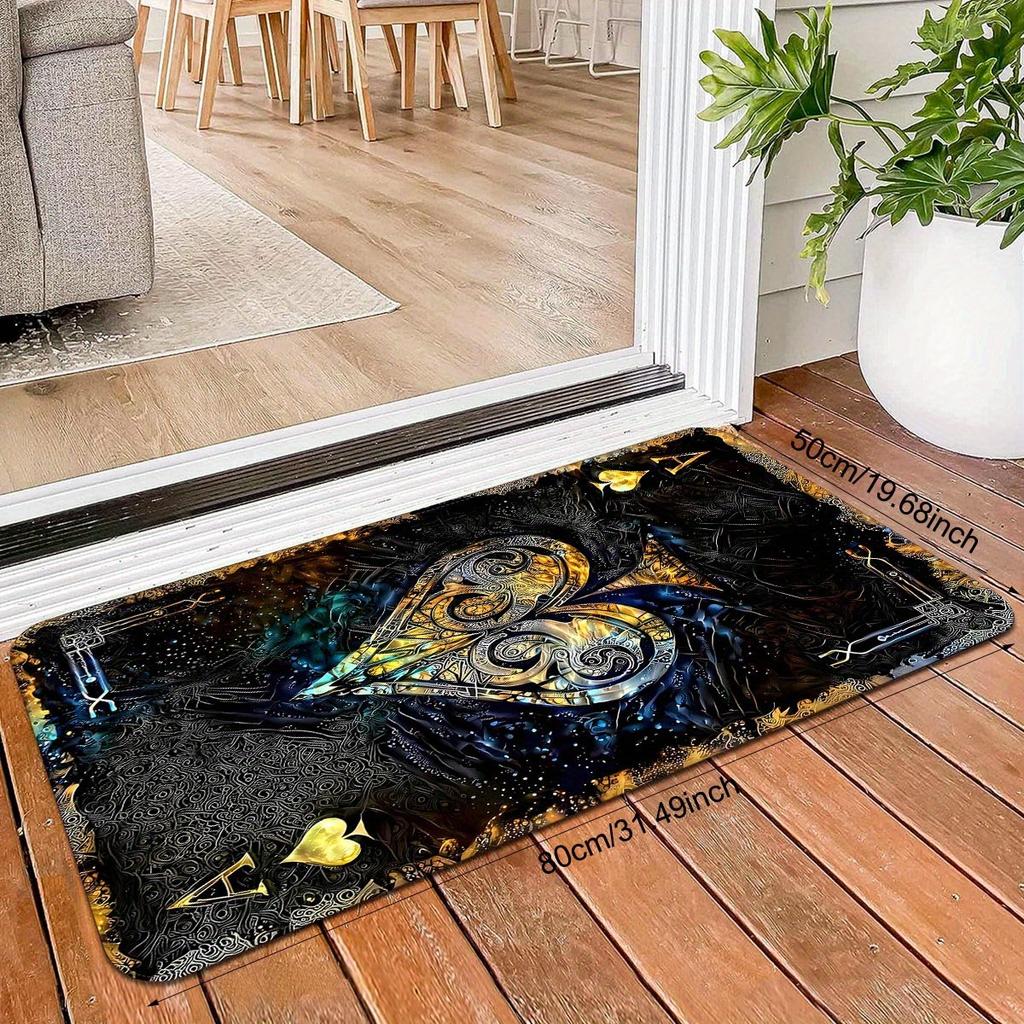 Luxury Golden Ace of Spades Artistic Area Rug, Soft Non-Slip Indoor Outdoor Entrance Mat for Living Room and Game Room