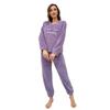 Damen Flauschiger Pyjama Set - Lässiger Rundhalsausschnitt Langarm Besticktes Buchstabenmuster - Teddy Flauschiger Lässiger Pyjama für Winterwärme, Oberteil und Hose