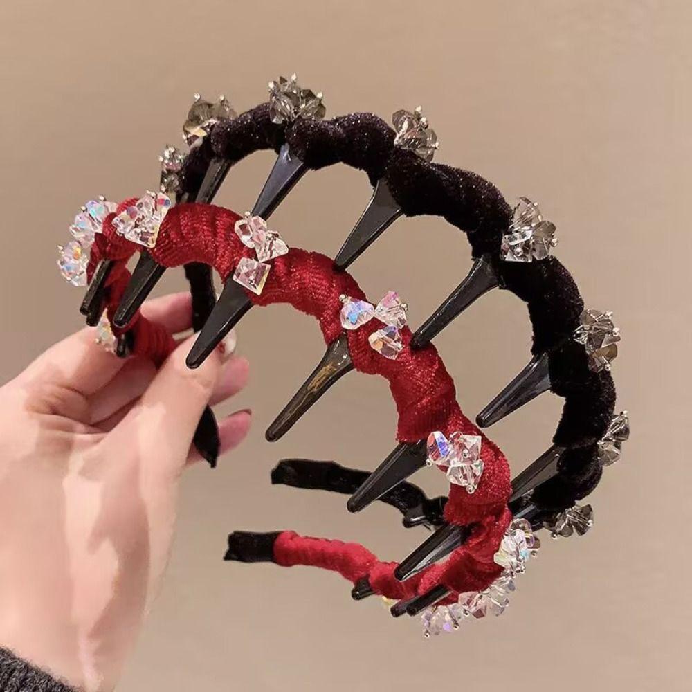 Fluffy High Cranial Top Headband Toothed Non-slip Hair Hoop Wave Headband with   Makeup