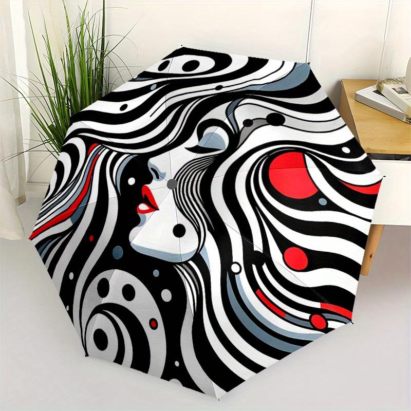 1pc Abstract Art Print Automatic Open/Close Umbrella, Umbrella with Cartoon Design, Portable Compact Umbrella for Men & Women, Good Holiday