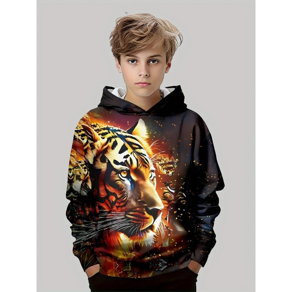 Children's Animal Tiger Series 3D Digital Printed Boys' Hip Hop Personality Hooded Sweatshirt
