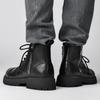 Martin Boots Men's Side Zipper Autumn and Winter Fashion Trendy Men's Cowhide Medium-top Short Boots Thick-soled Tooling Boots High-top Leather Shoes