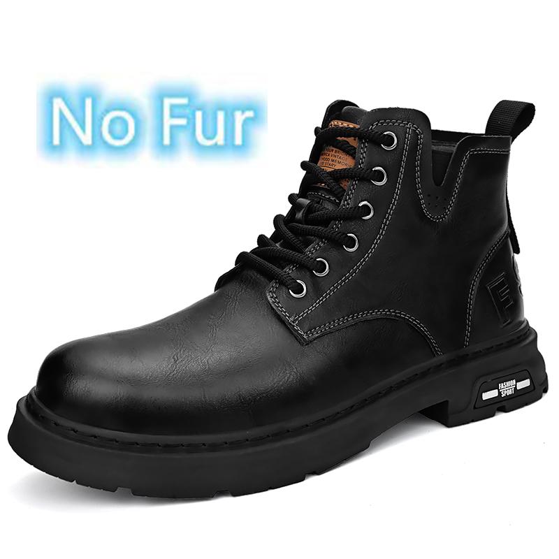 High Top Male Motocross Boots New Fashion Mens Leather Shoes Motorcycle Ankle  Boots for Men Warm Plush Fur Winter Boots