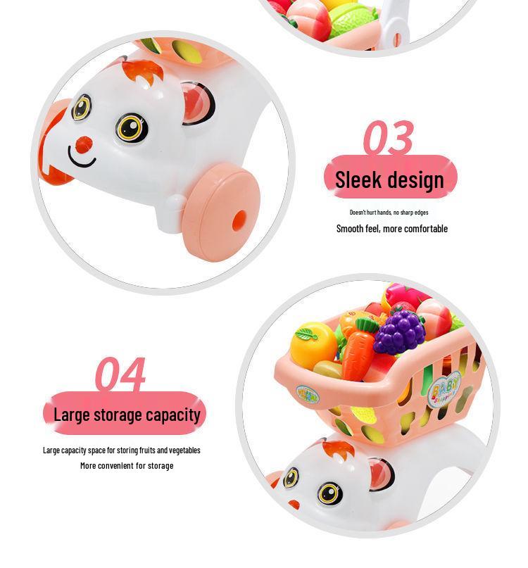 Large Kids' Grocery Cart with Fruit & Vegetable Play Set for Playhouse