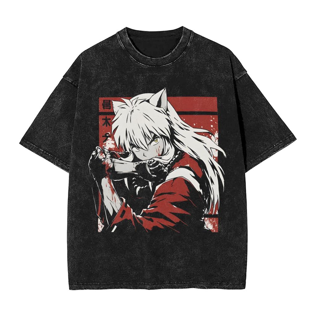 Inuyashas Sesshomaru Inu Yasha Kawaii Washed T Shirts Streetwear Hip Hop Cool TShirt Tees Tops for Men Women Harajuku Summer