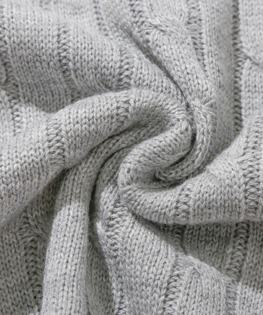 TRILLION Washable Boat Embroidered Cable Crew Neck Knit (Neutral Gray)